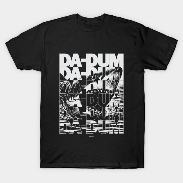 Jaws Theme Da-Dum Typographic (White) T-Shirt by avperth